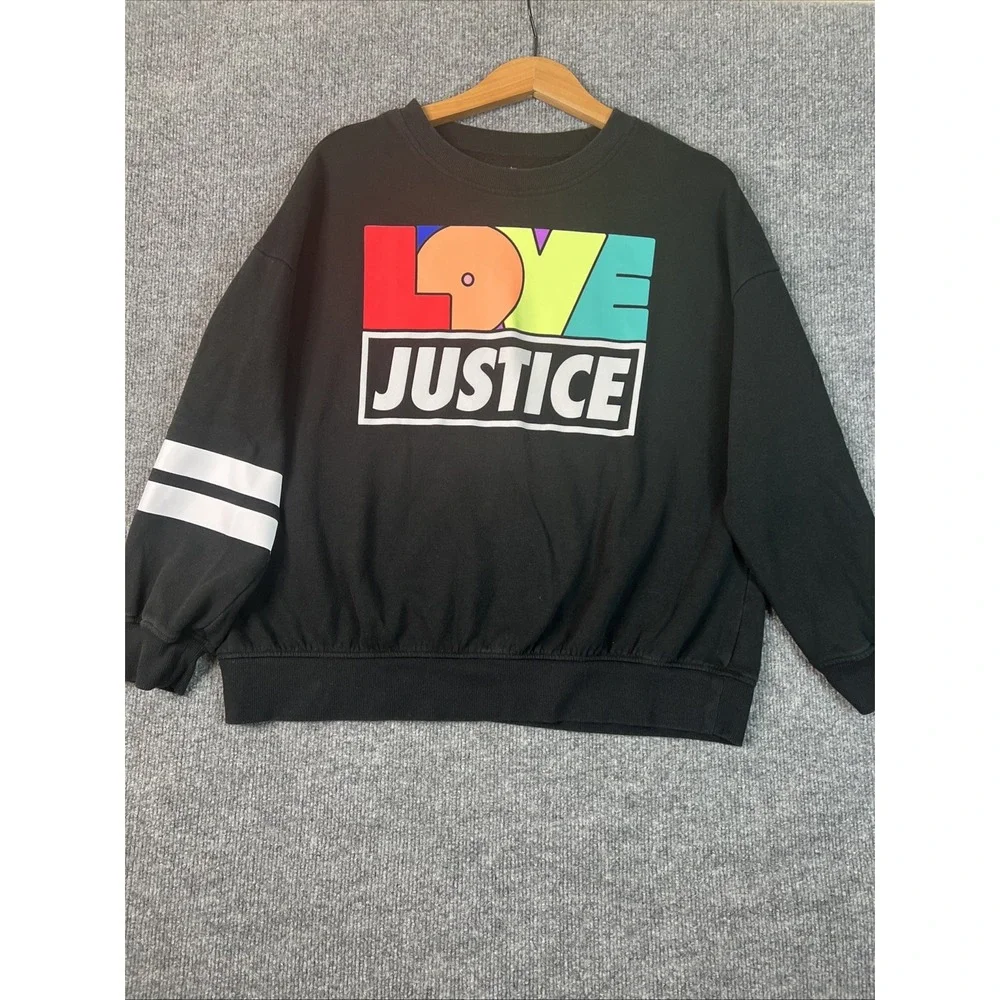 Justice Girls XL (16)  Black LOVE Rainbow Graphic Sweatshirt‎ & Jogger Pants Set